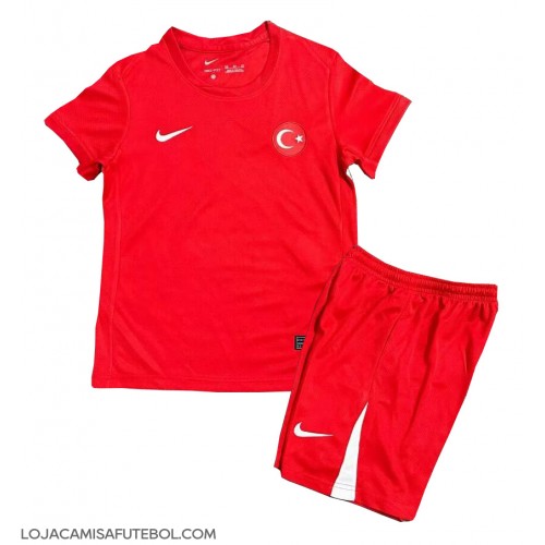 Camisa de Futebol Turkey Equipamento Secundário Infantil Europeu 2024 Manga Curta (+ Calças curtas)